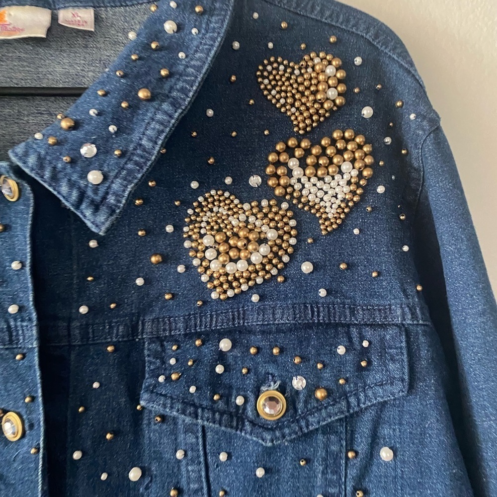 Quacker Factory Beaded Denim Jean Jacket Women’s Plus Size 1X Button Down Coat - Picture 7 of 10